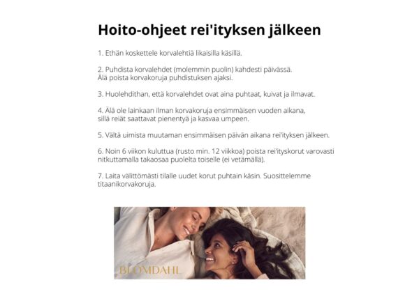 ITSE TULOSTETTAVA kotihoito-ohje, Blomdahl Korvien rei´itykseen